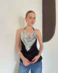 top13875 chemisier noir a paillettes avec encolure licou image 3