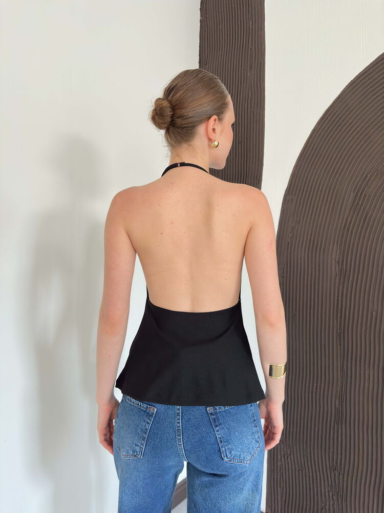 top13875 chemisier noir a paillettes avec encolure licou image 5