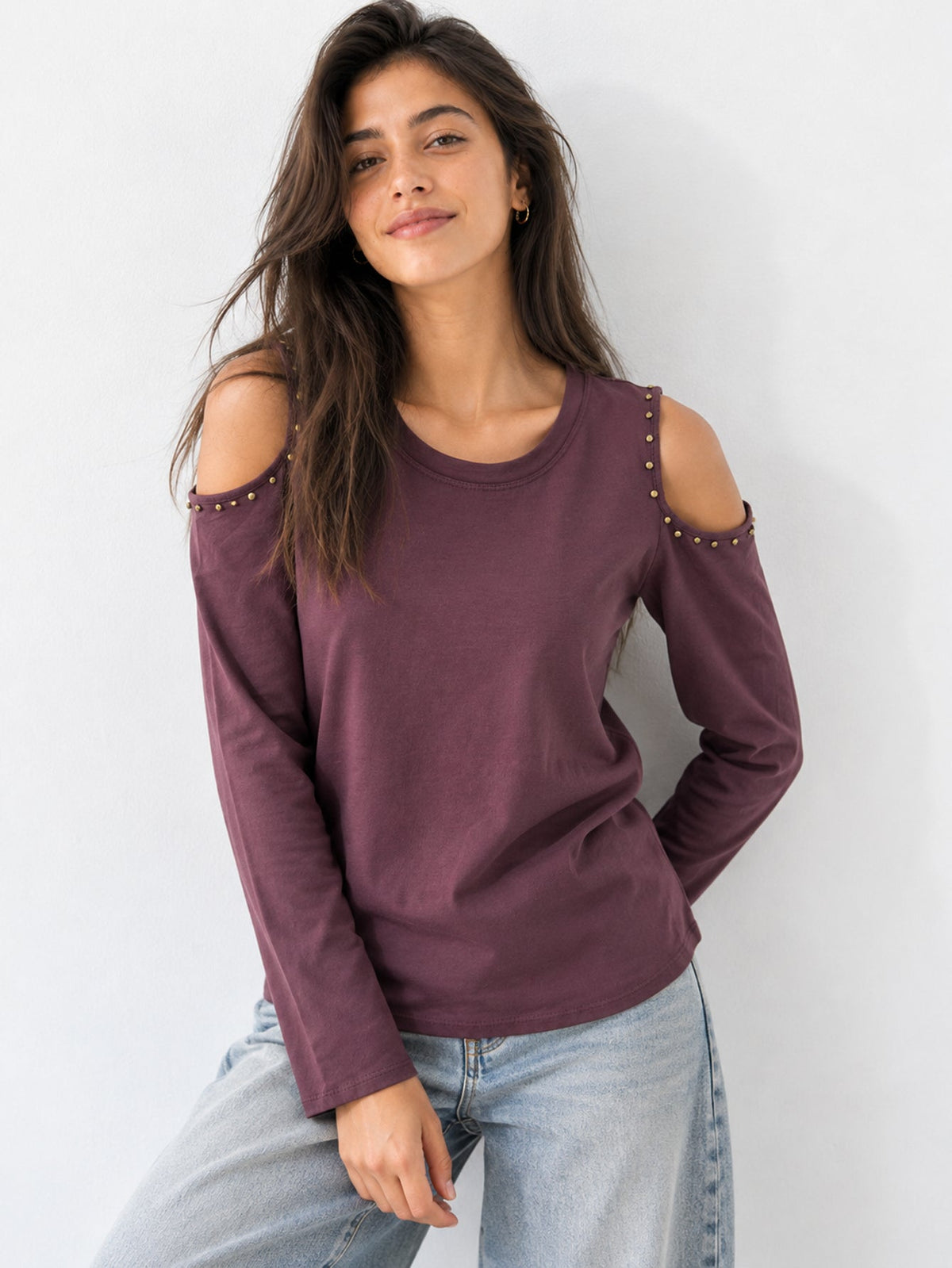top cut out clouté prune