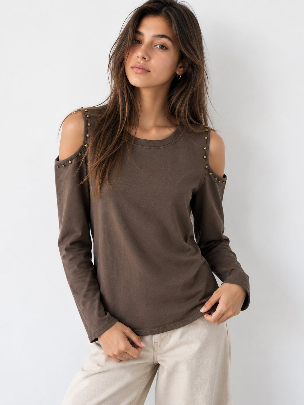 top manches longues cut out marron