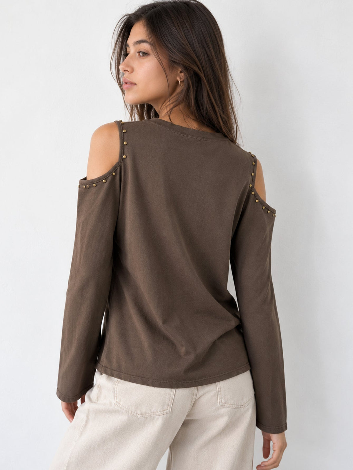 top cut out clouté dos marron