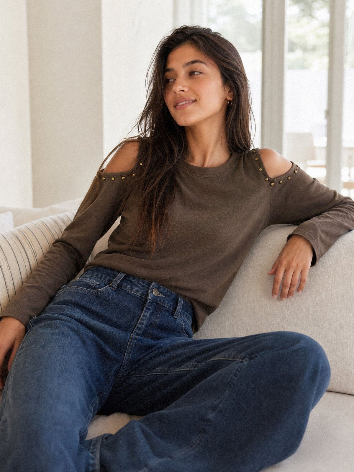 top cut out clouté marron