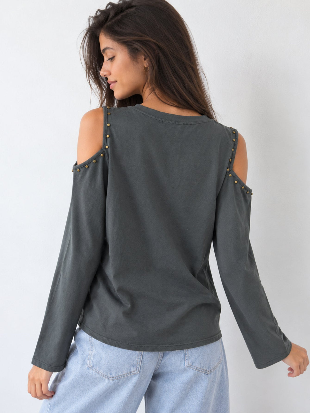 top cut out dos gris foncé