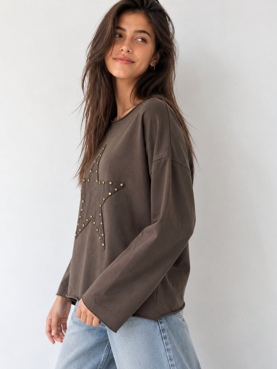 T‑shirt oversize col rond marron profil