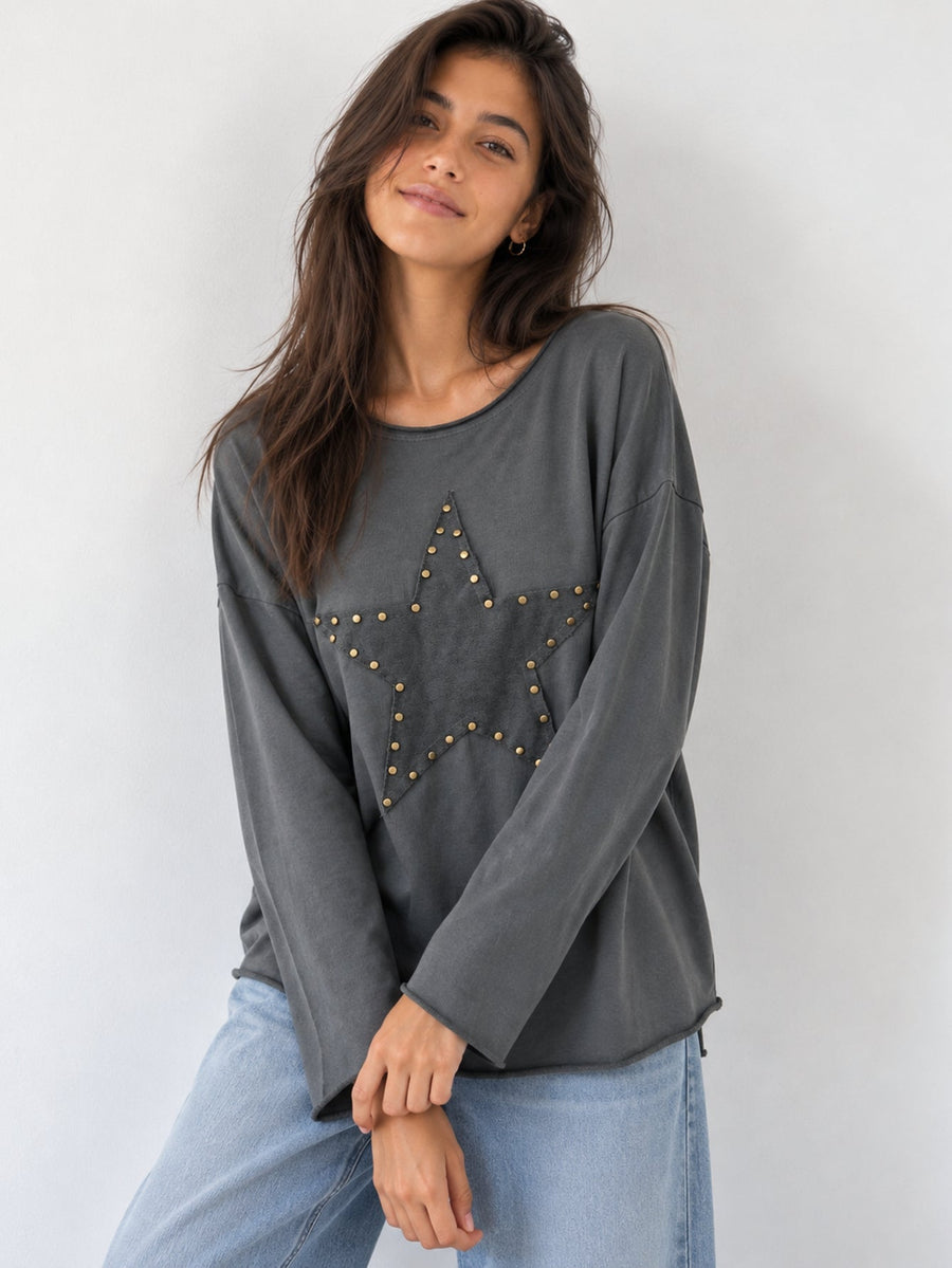 T‑shirt manches longues étoile cloutée gris