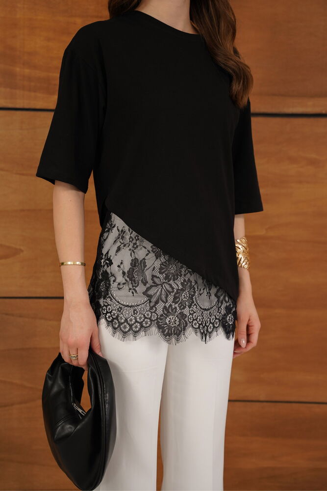 top13521 chemisier noir elegant a manches mi longues image 4