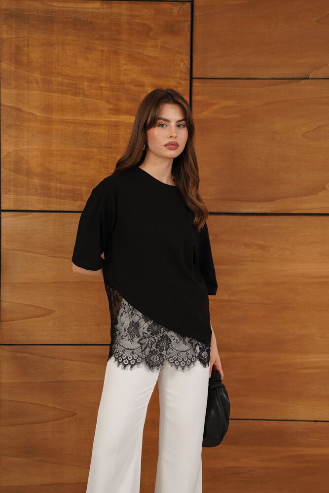 top13521 chemisier noir elegant a manches mi longues image 5
