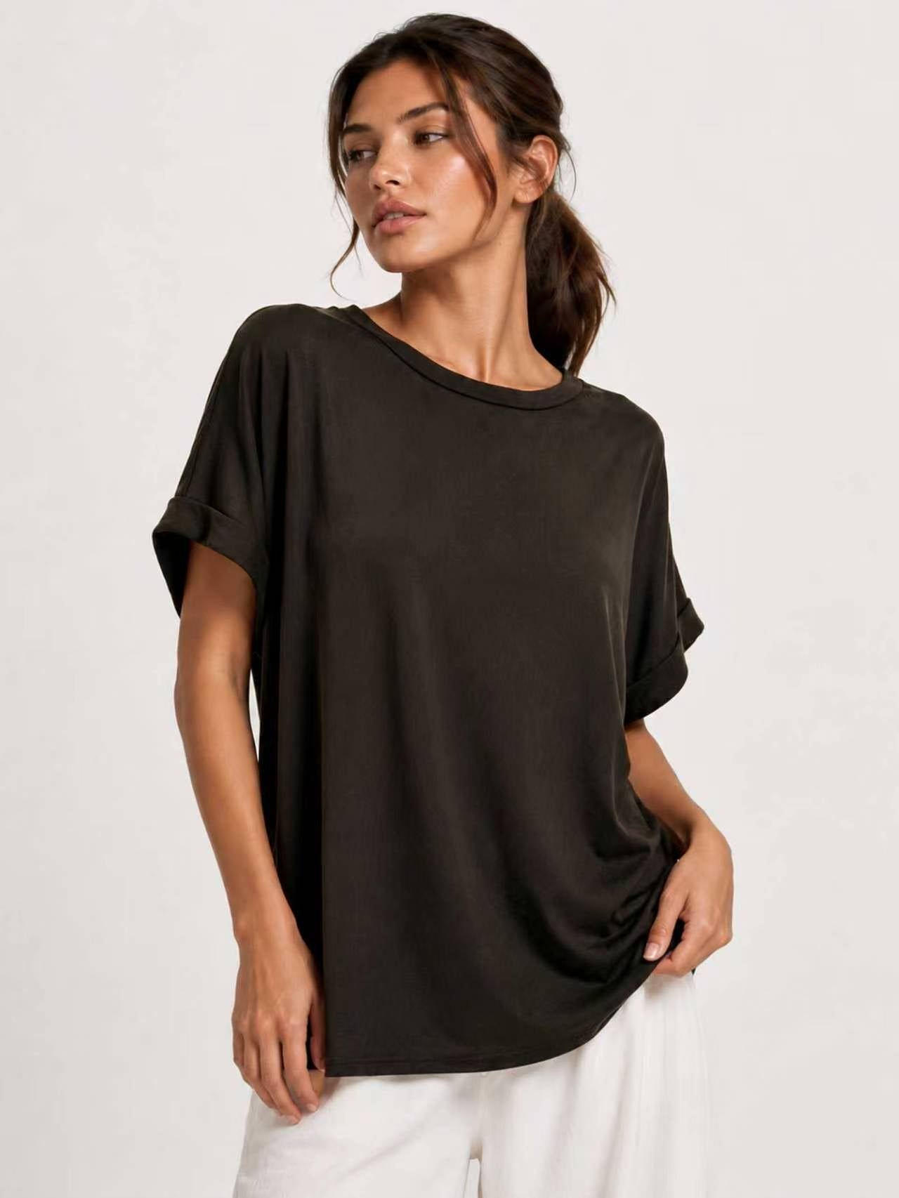 top oversize modal brun trois quarts