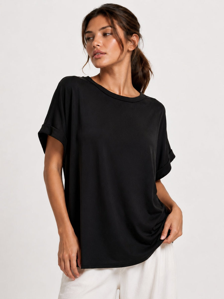 top oversize modal noir trois quarts