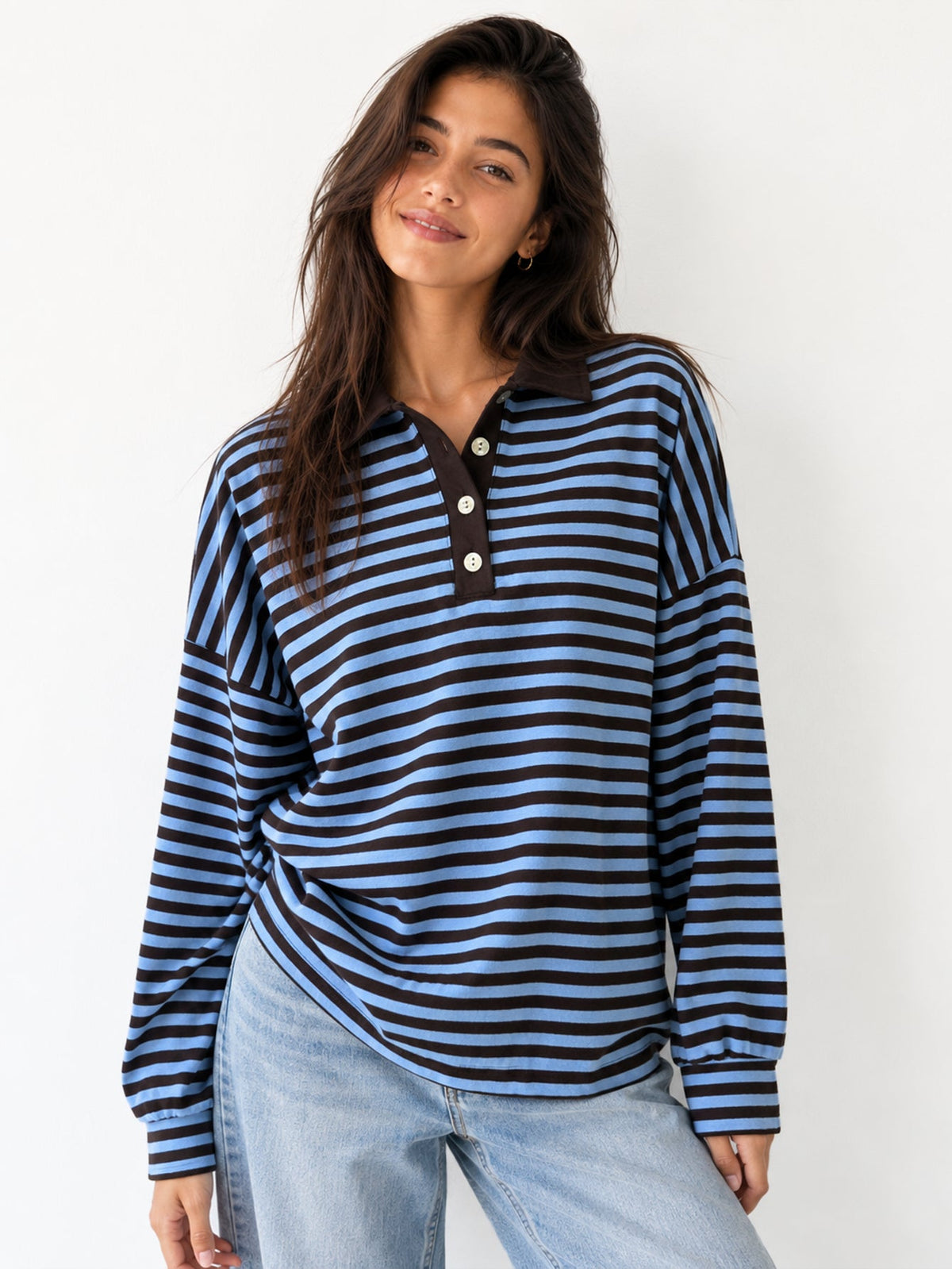 Polo rayé col contrasté bleu