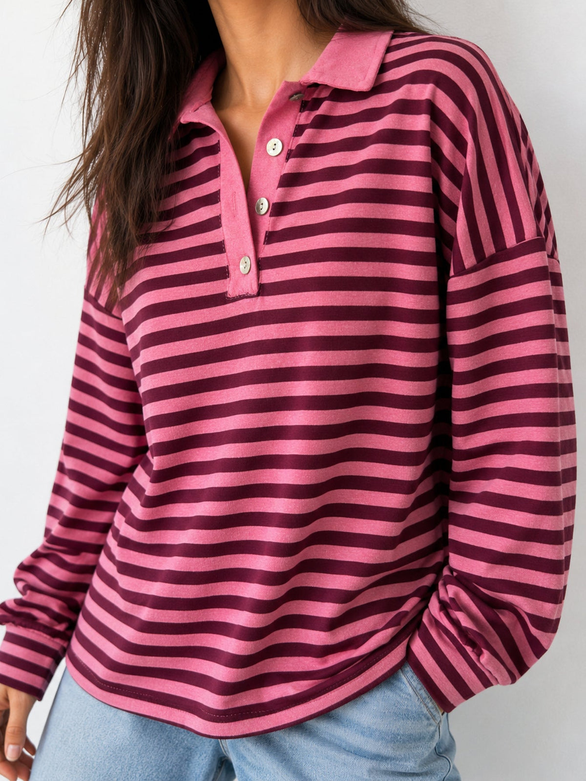 Dos polo rayé rose