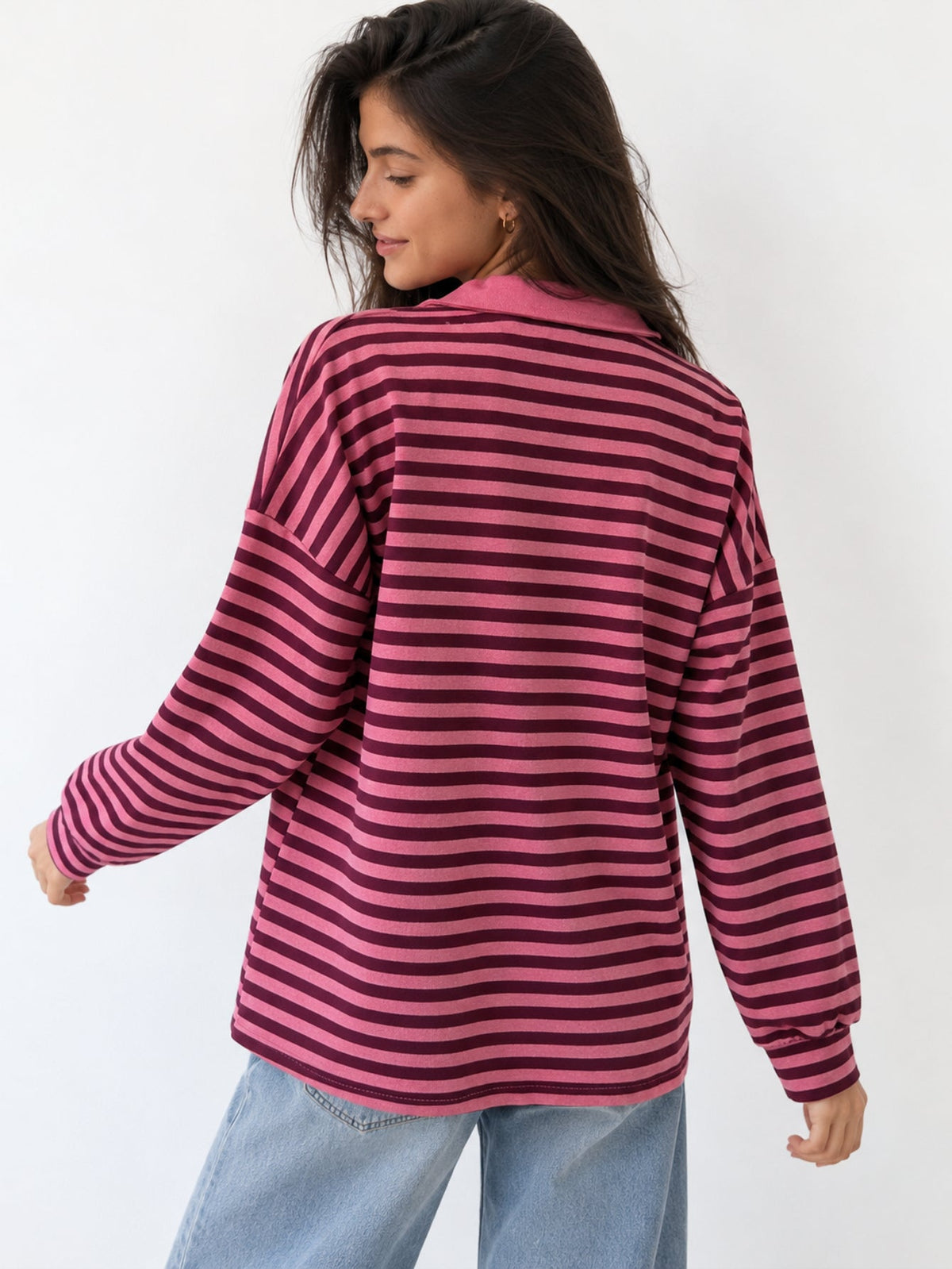 Polo rayé col contrasté rose