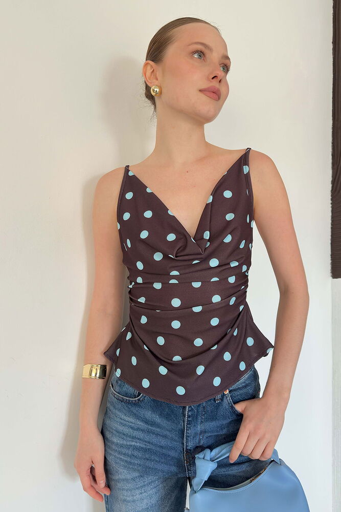 top13867 chemisier retro a pois marron image 1