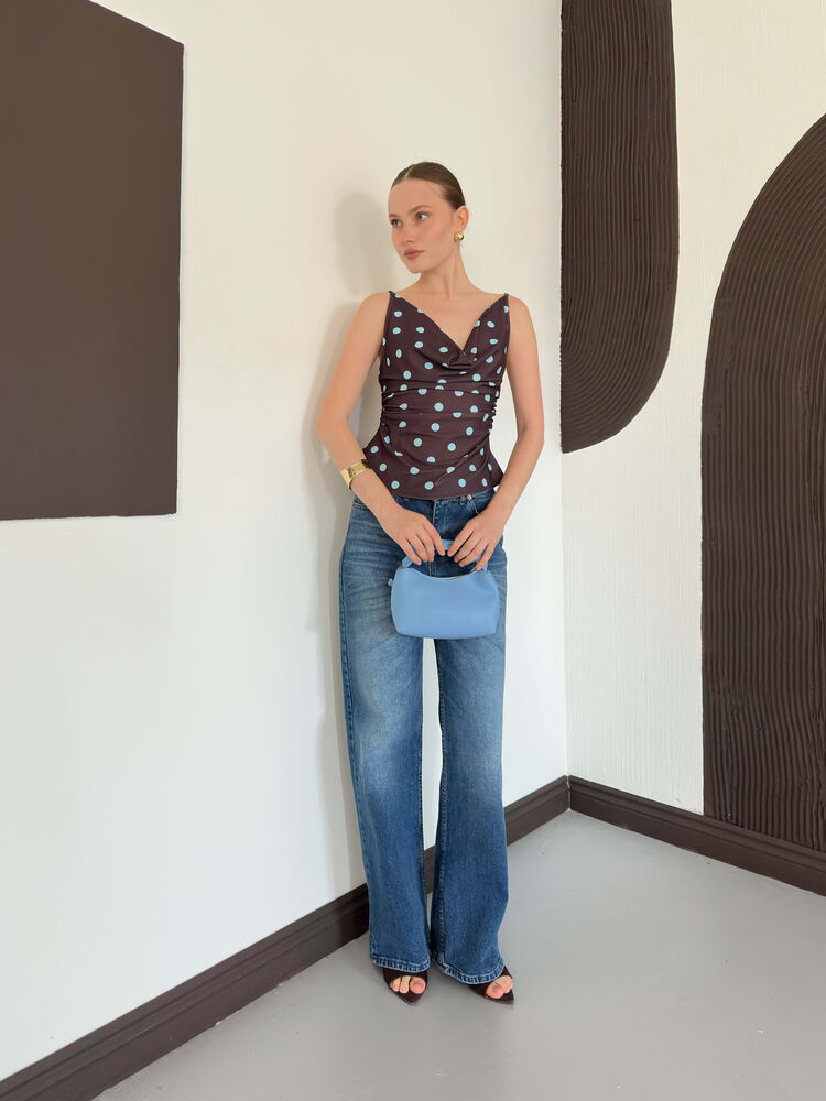top13867 chemisier retro a pois marron image 2