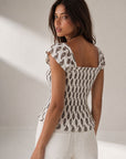 Top smocké à encolure carrée motif cachemire