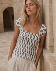 Top smocké à encolure carrée motif cachemire