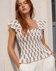 Top smocké à encolure carrée motif cachemire