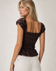 Top smocké à encolure carrée motif cachemire