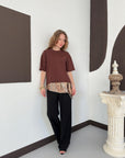 top13828 chemisier brun a paillettes manches mi longues image 2