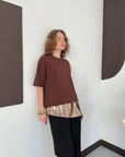 top13828 chemisier brun a paillettes manches mi longues image 3