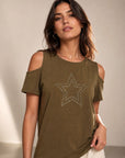 Top T shirt épaules ajourées étoile