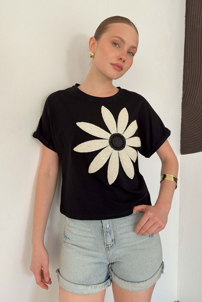 t shirt fleuri manches courtes image 1