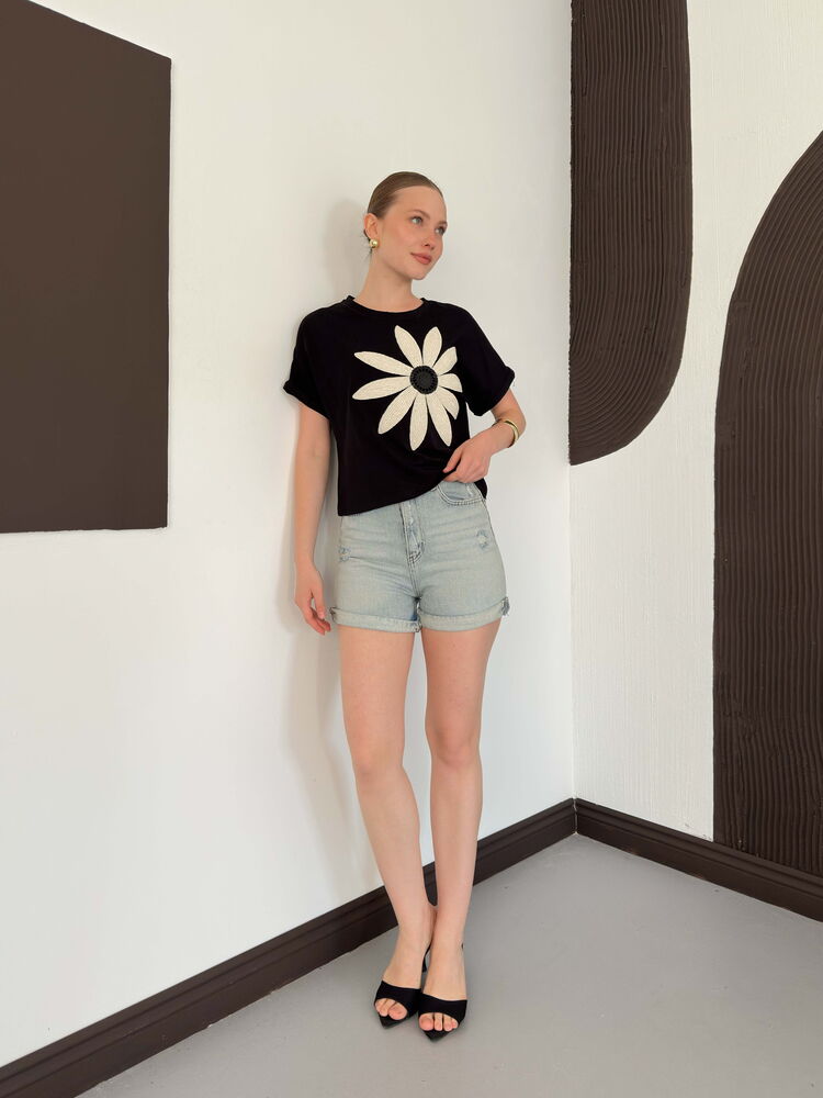 t shirt fleuri manches courtes image 2