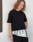 top13824 chemisier noir a paillettes a manches mi longues image 1