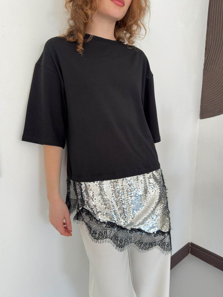 top13819 chemisier noir a paillettes a demi manches image 4
