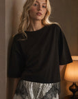 Top T shirt noir oversize paillettes et dentelle