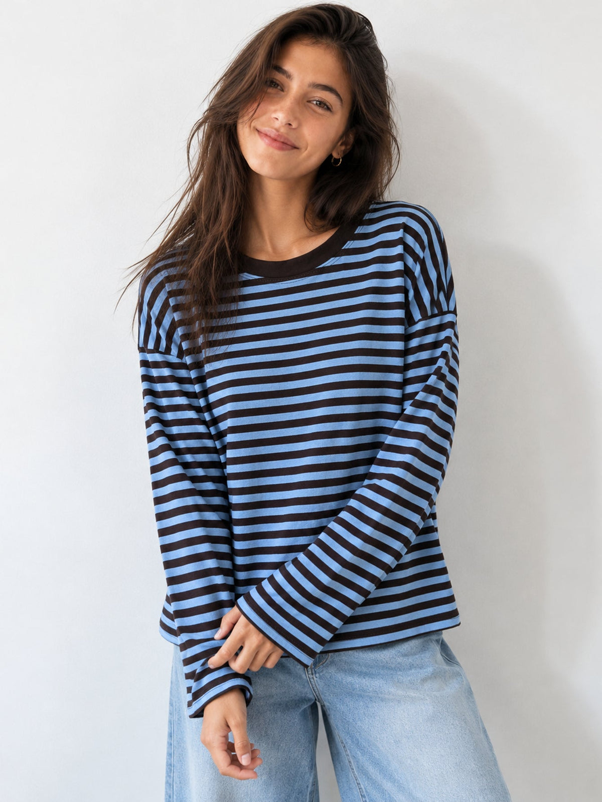 T shirt rayé manches longues col rond