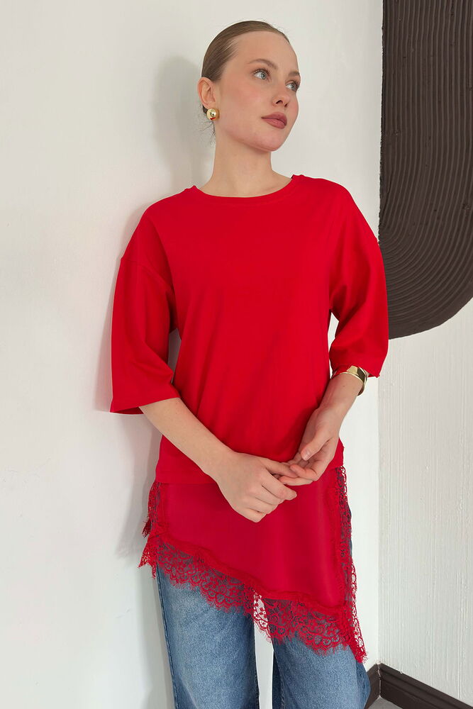 top13859 chemisier rouge a manches droites 3 4 image 1