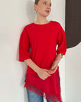 top13859 chemisier rouge a manches droites 3 4 image 1