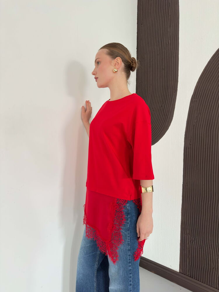 top13859 chemisier rouge a manches droites 3 4 image 2