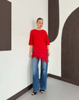 top13859 chemisier rouge a manches droites 3 4 image 3