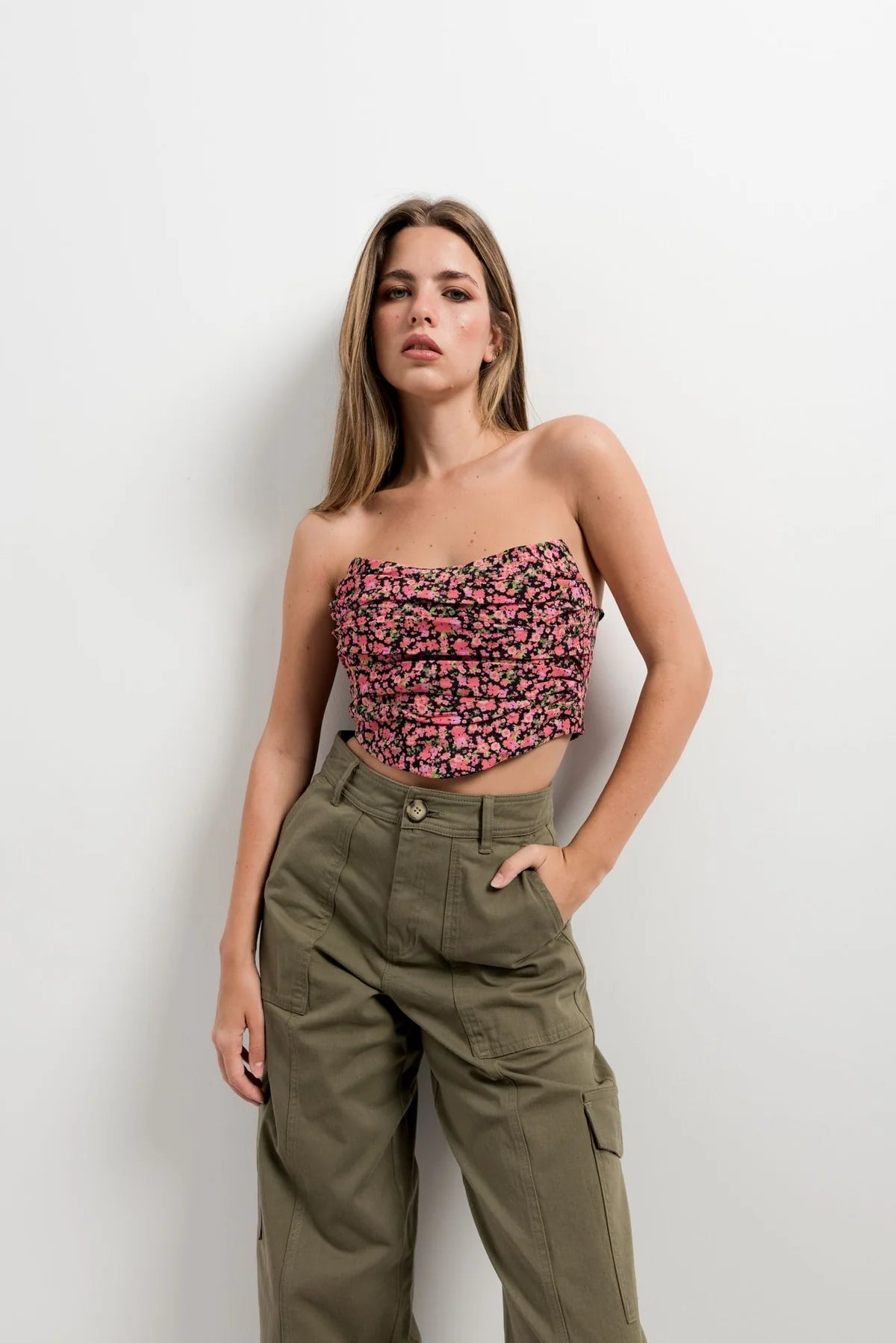 Haut corset bustier – Imprimé fleuri – Sans bretelles – Coupe ajustée Sapiato