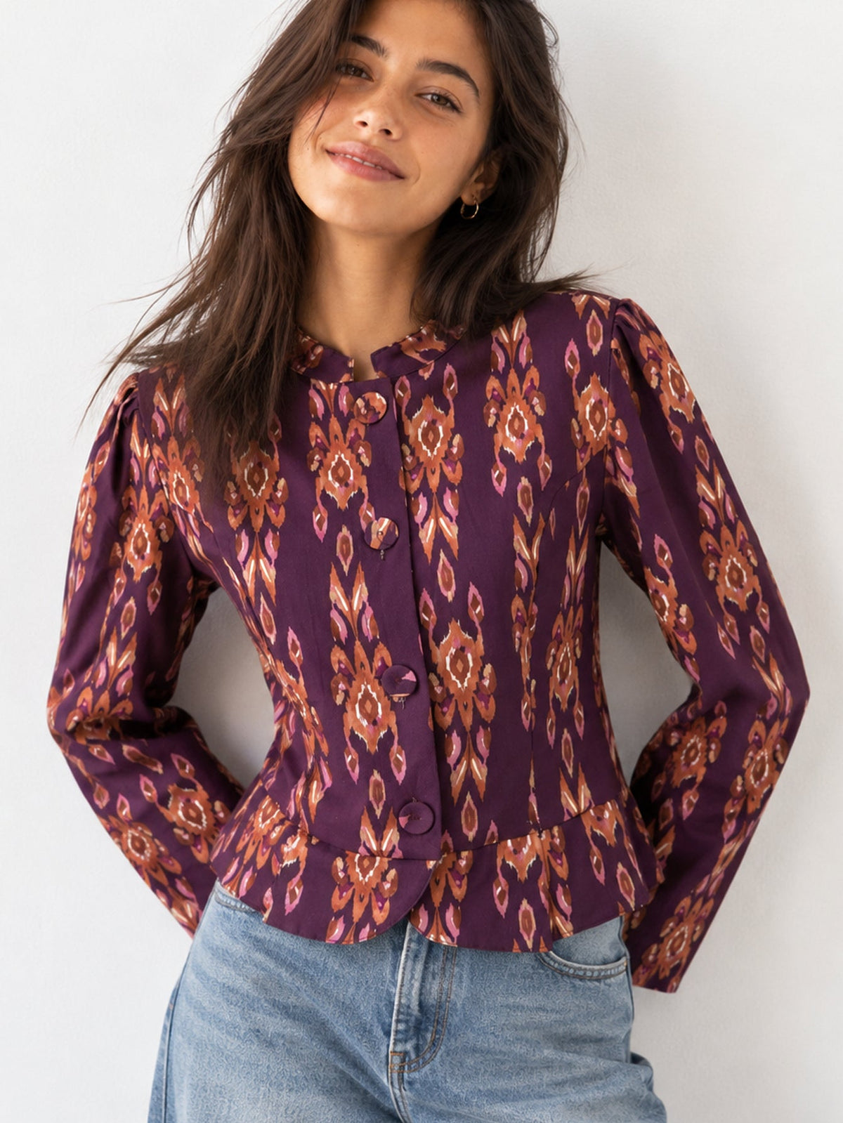 veste à basque imprimée violette