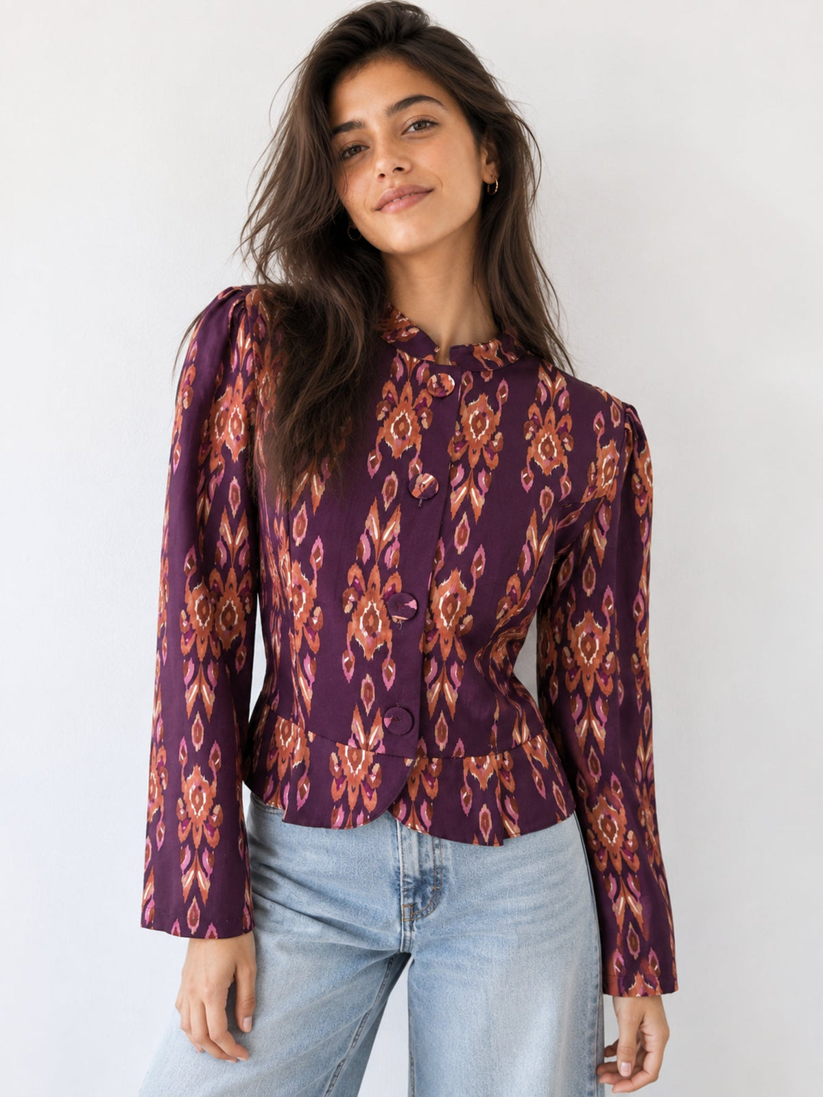 veste à basque col mao violette