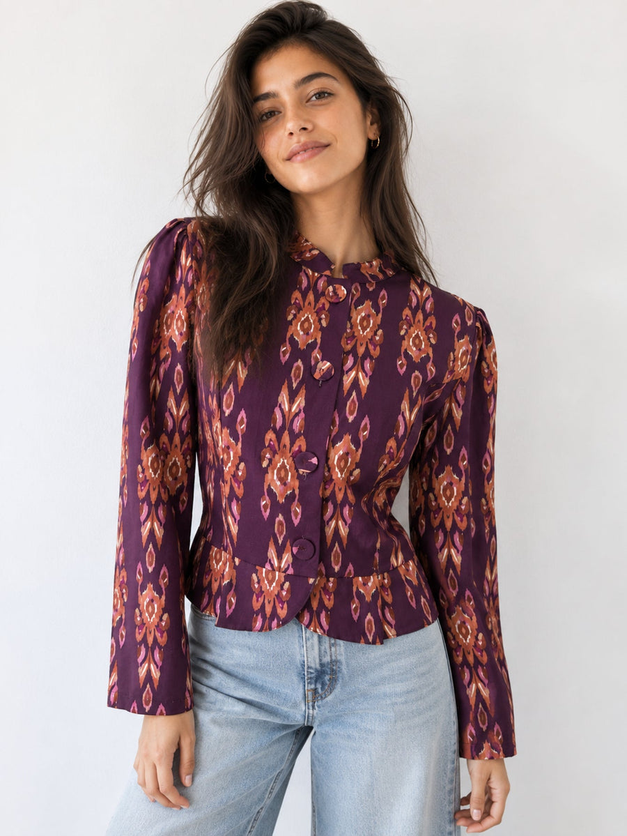 veste à basque col mao violette