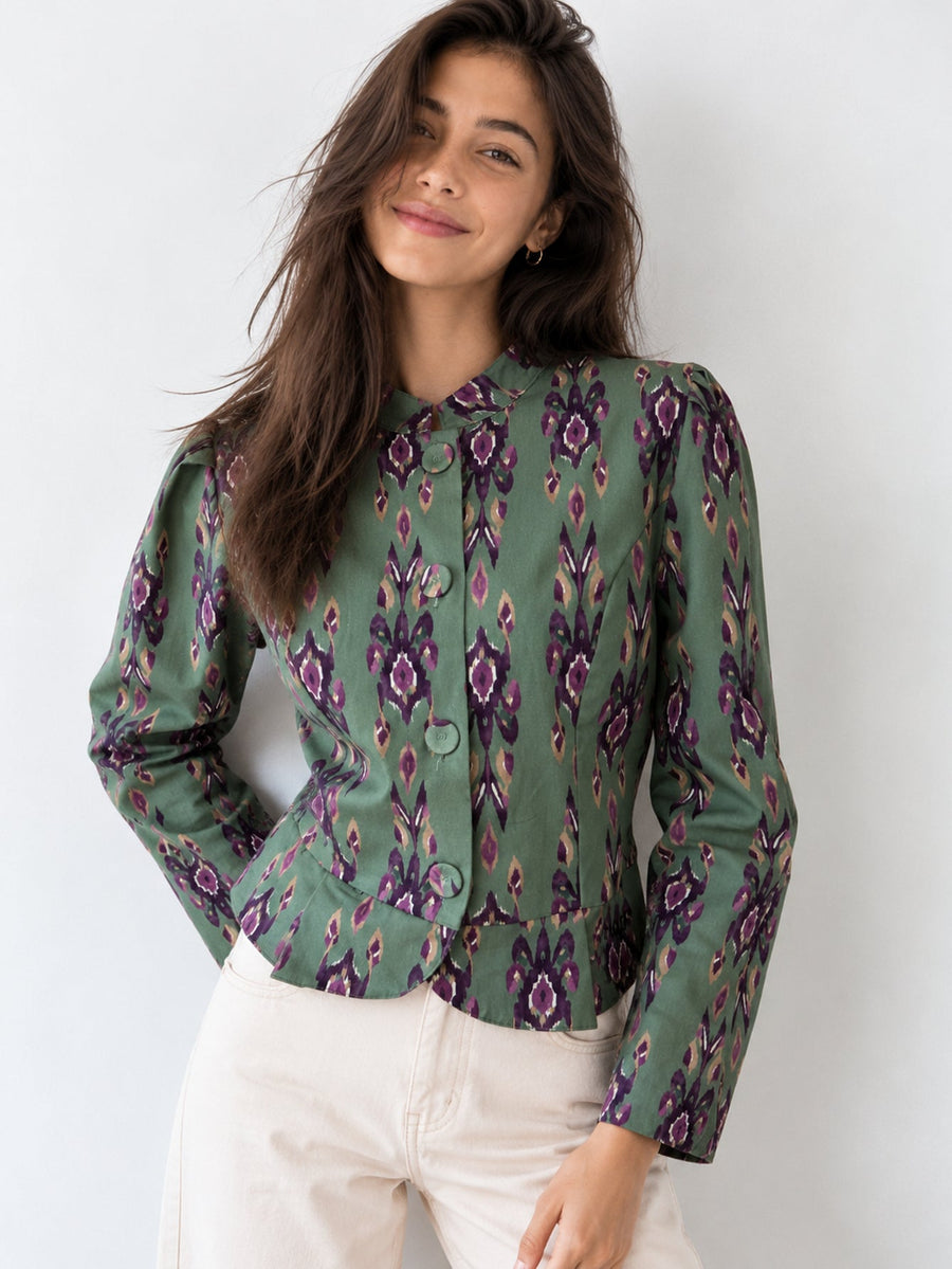 veste à basque imprimée verte
