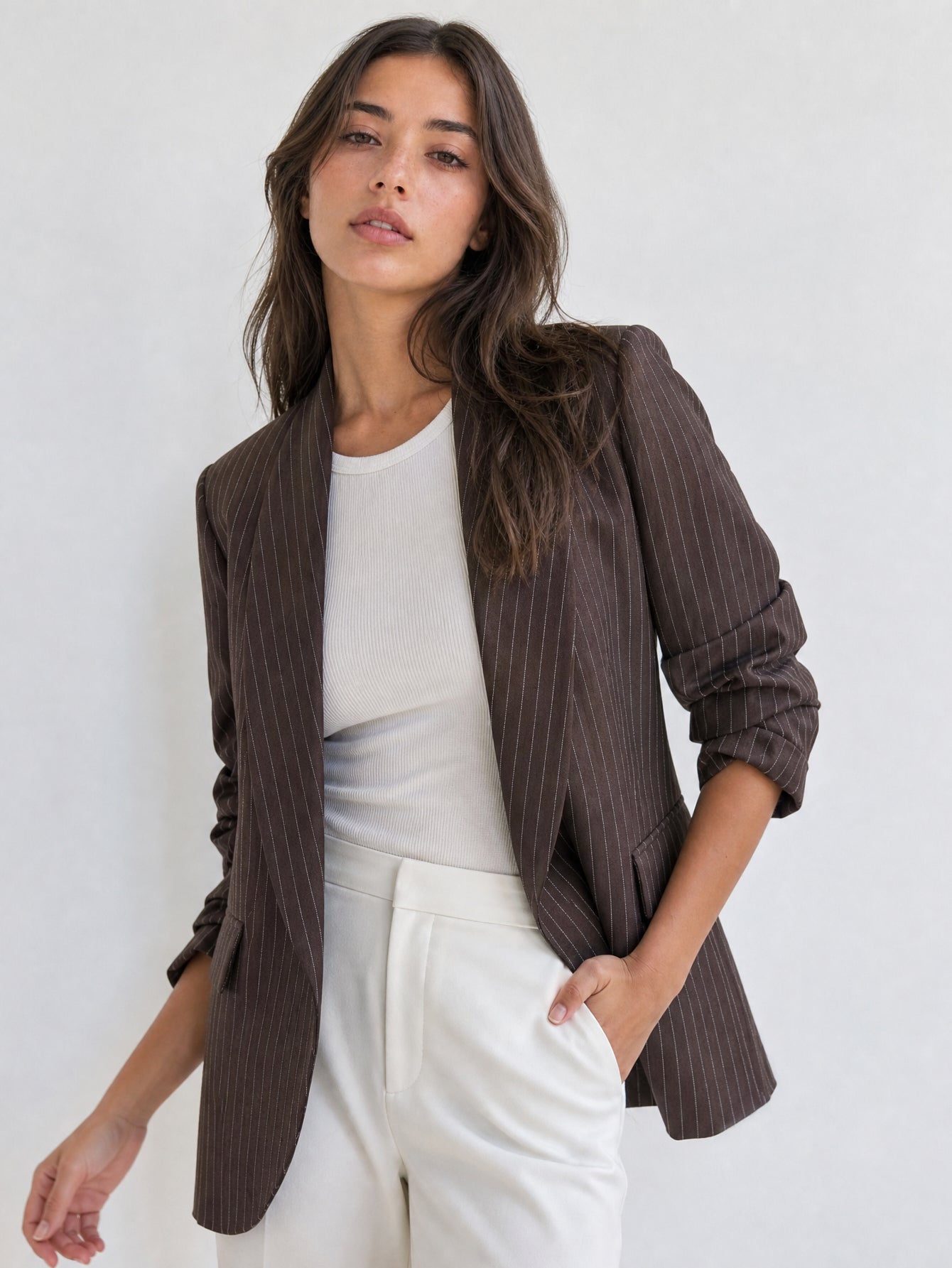 veste rayée marron col châle