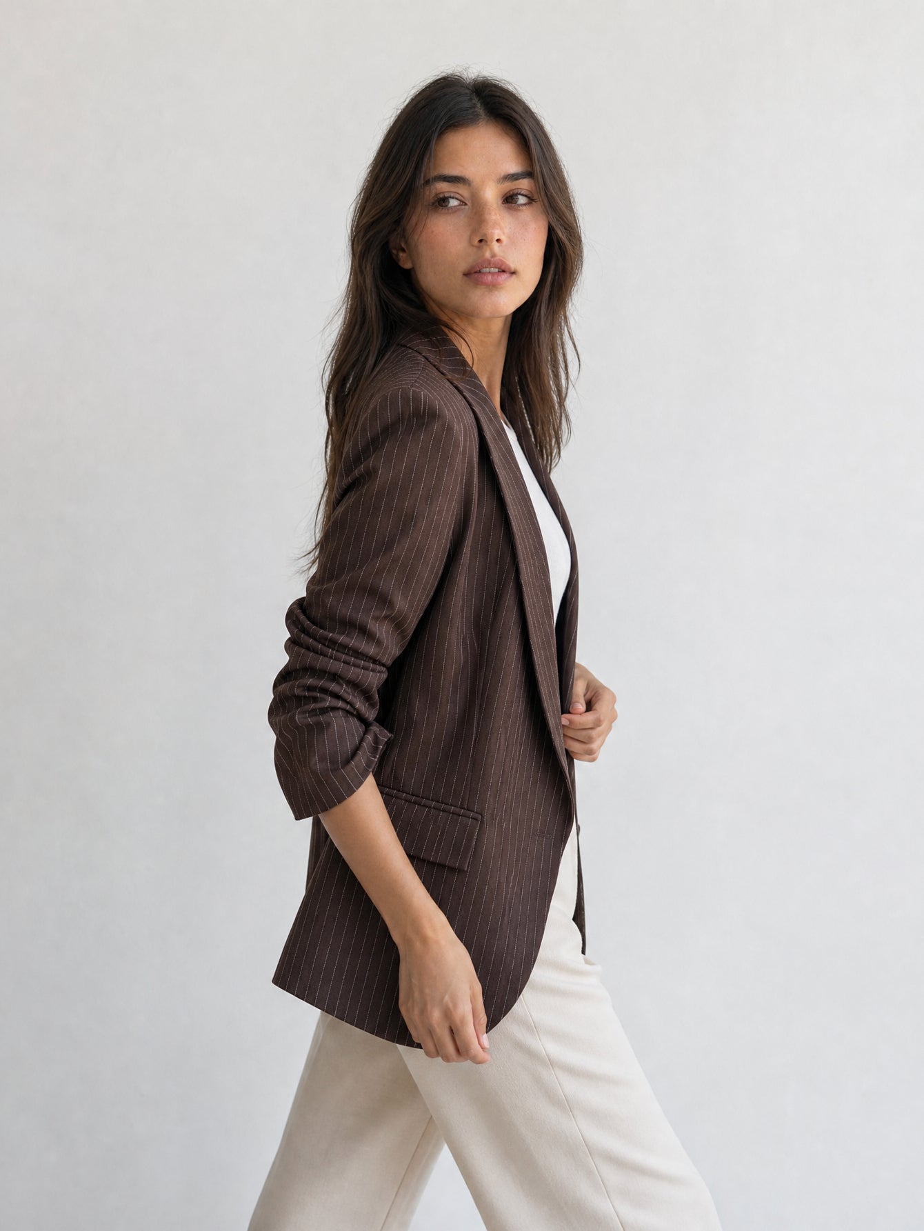 veste rayée marron profil