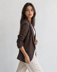 veste rayée marron profil