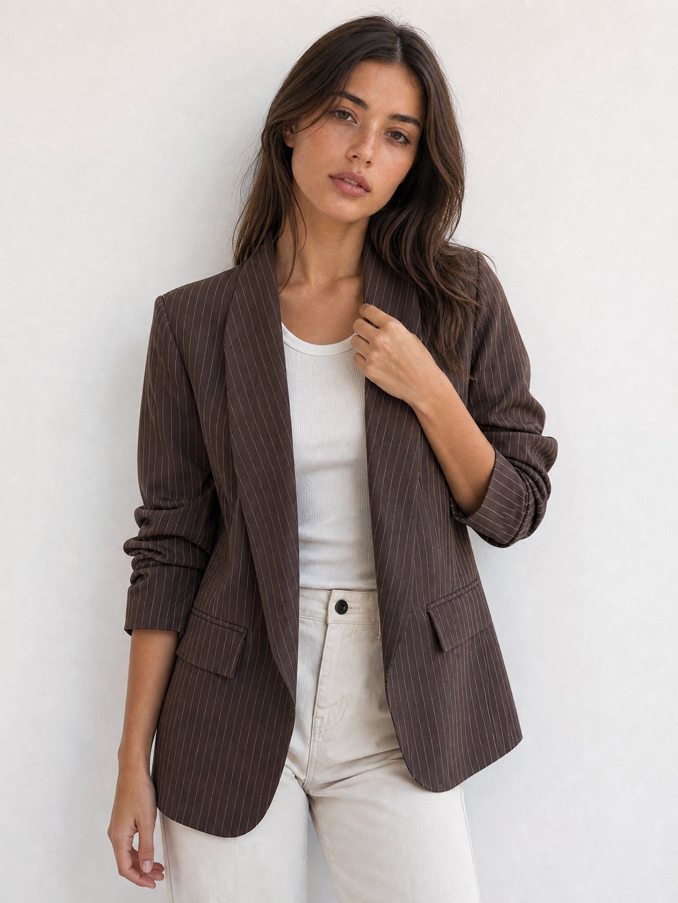 veste rayée marron devant