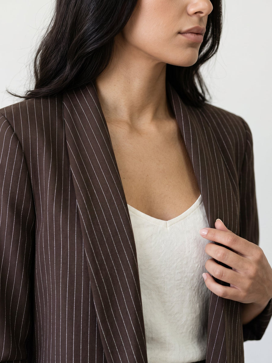 veste marron détail col châle