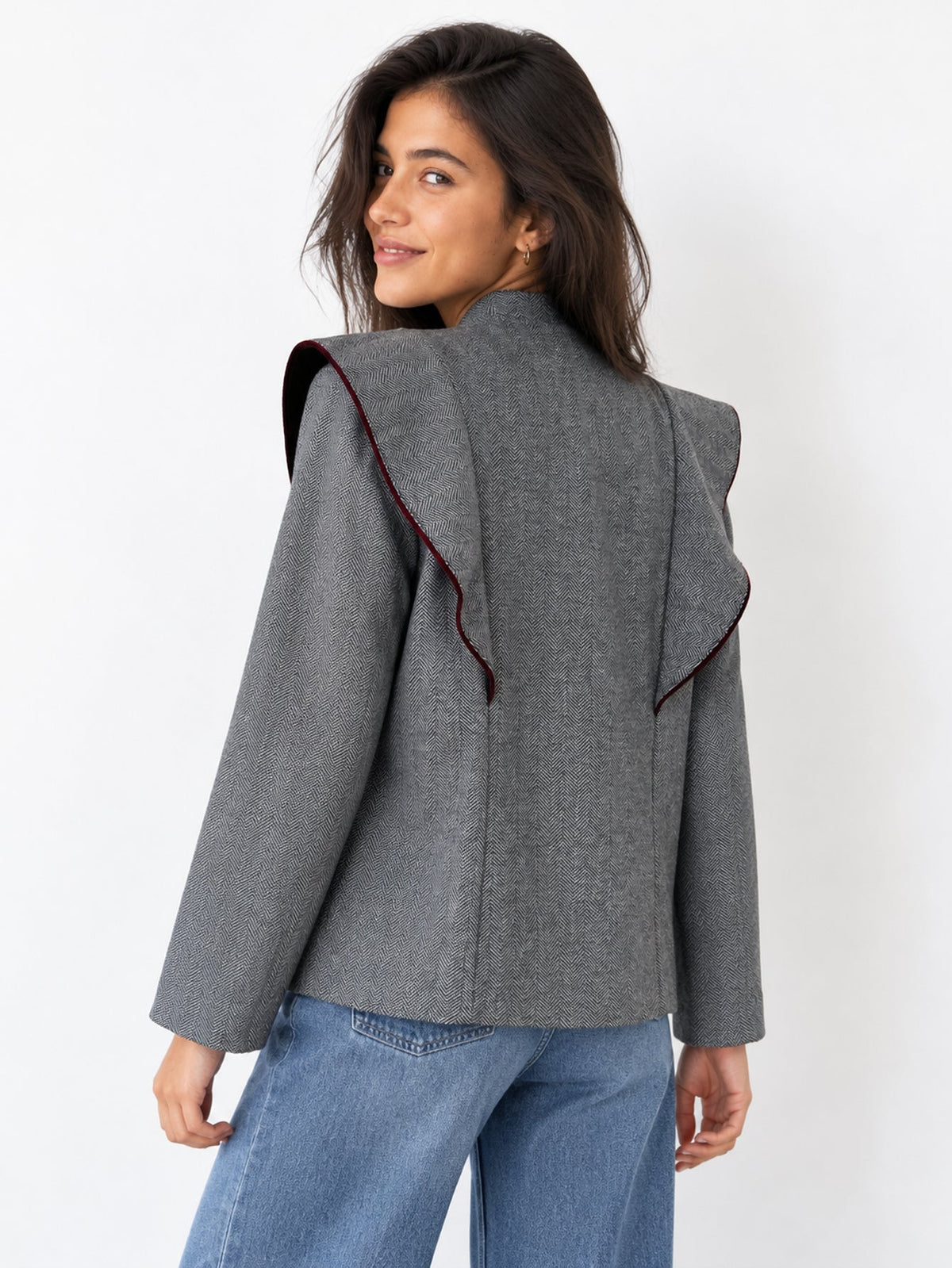 Veste à volants à chevrons grise dos