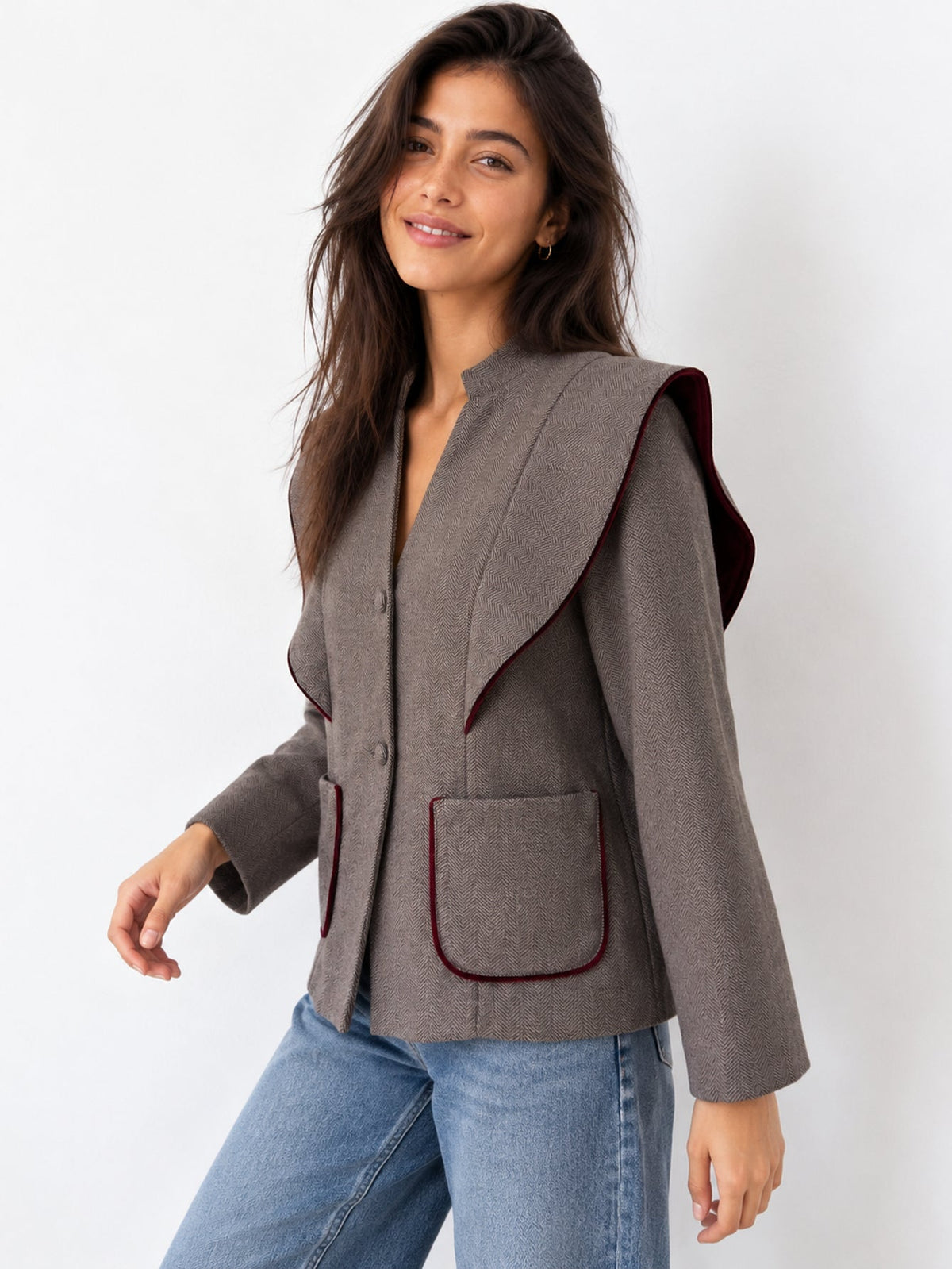 Veste à volants à chevrons marron profil