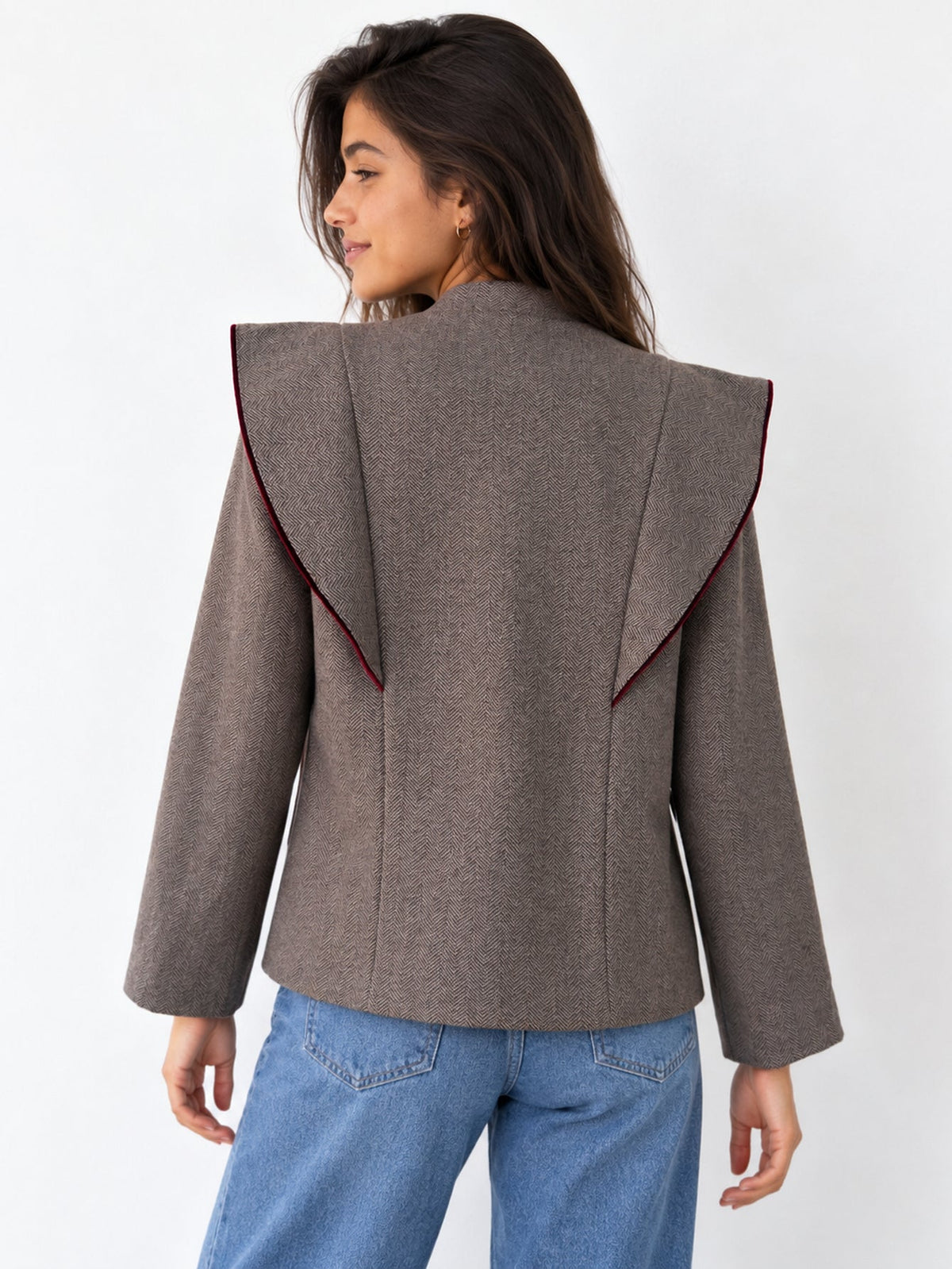 Veste à volants à chevrons marron dos