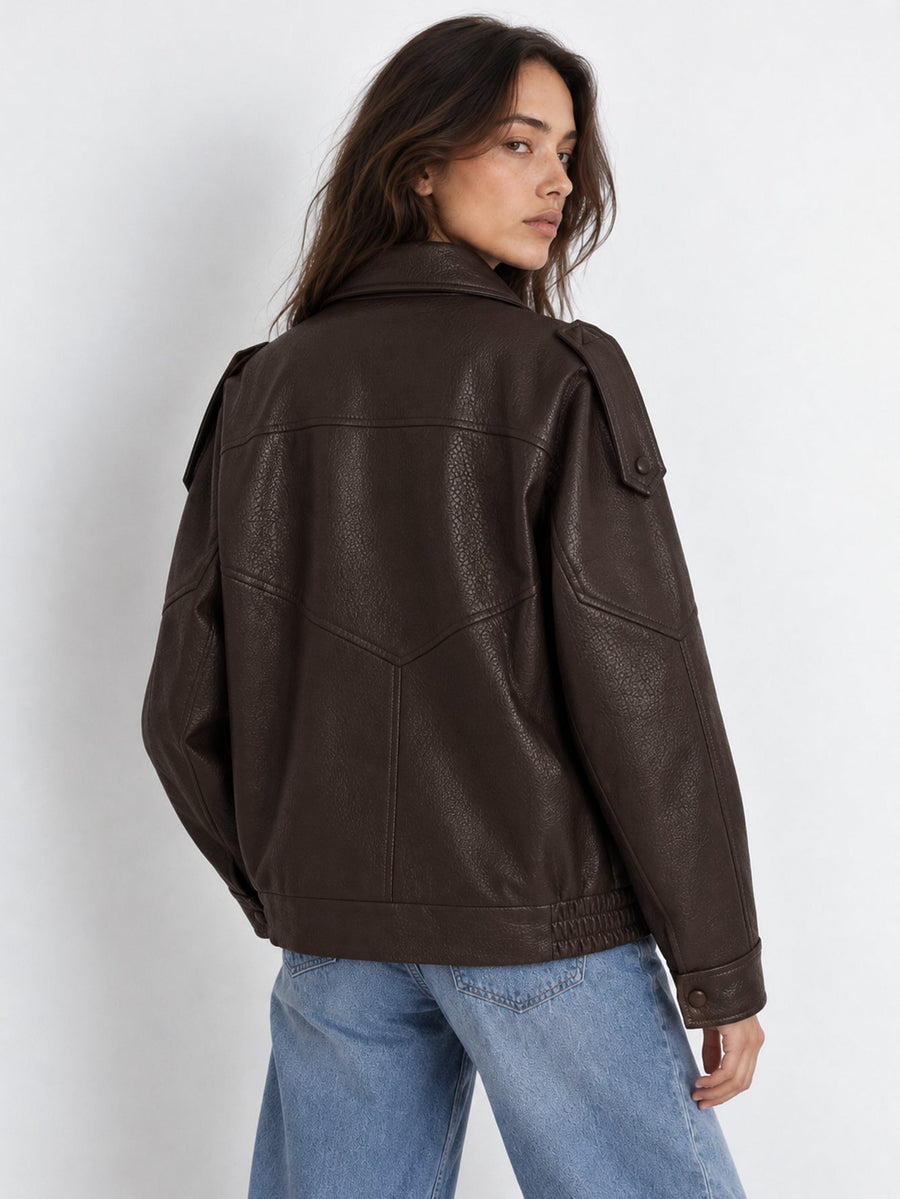 Blouson biker marron face