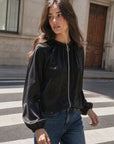 veste bomber satinée noire zippée